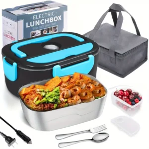 Electric Lunch Box Faster Food Warmer, 60.87oz Larger Self Heating,12V 24V 110V Portable Food Heater for Car Truck Work,Leakproof Removable Container with Cutlery for Adults