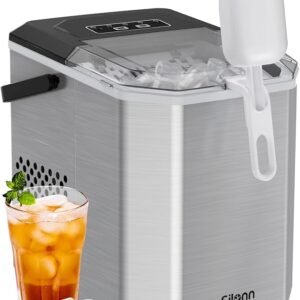 [Oferta de aniversario de la tienda]Silonn Máquina de Hielo Pequeña con Asa de Transporte, Máquina de Hacer Hielo Autolimpiable con Cesta y Pala, 9 Cubos en 6 Minutos, 12 kg por Día, Ideal para Casa, Cocina, Camping y RV